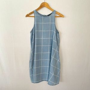 VELVET HEART Size Sm A-Line Sleeveless Scoop Neck Blue White Window Pane Dress